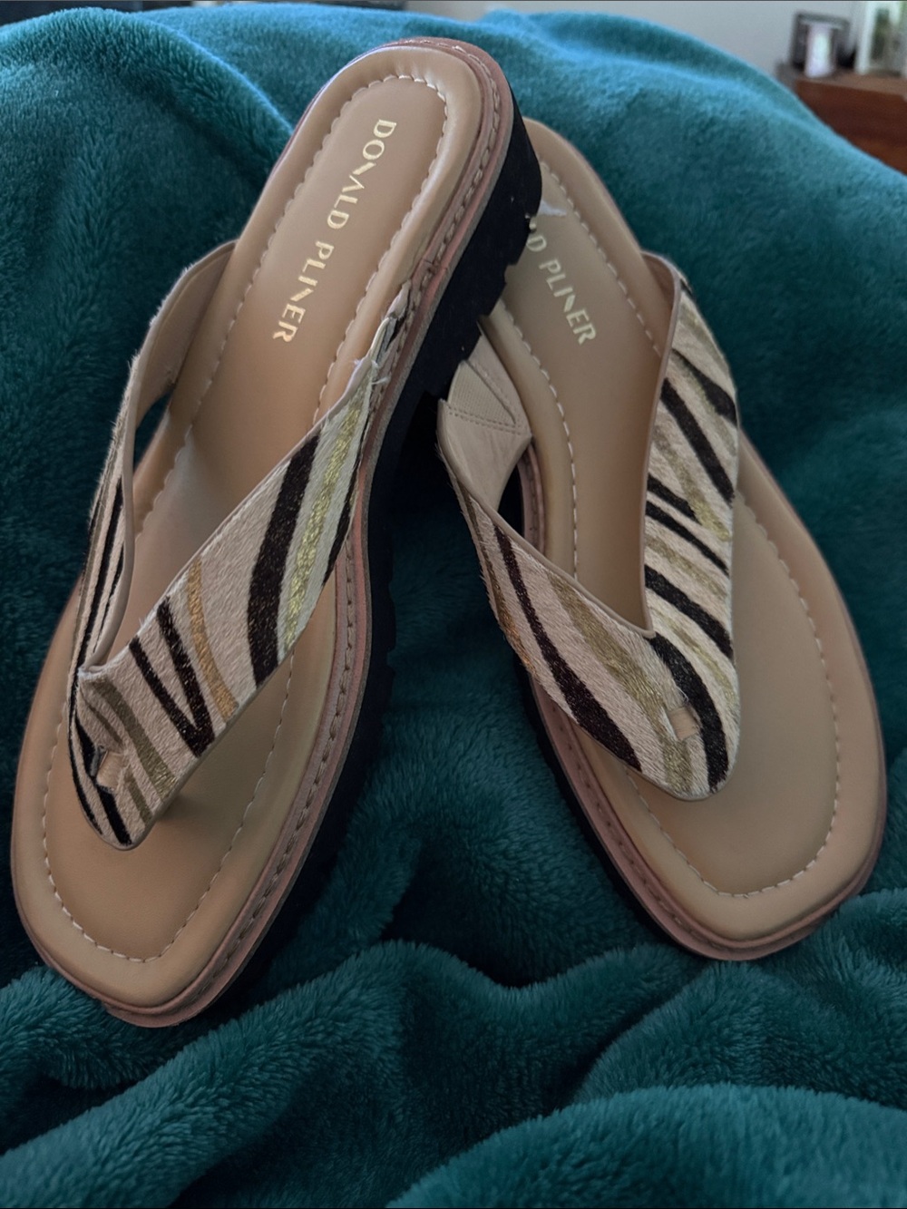 Donald J. Pliner Tan  zebra print calf hair thong Sandals